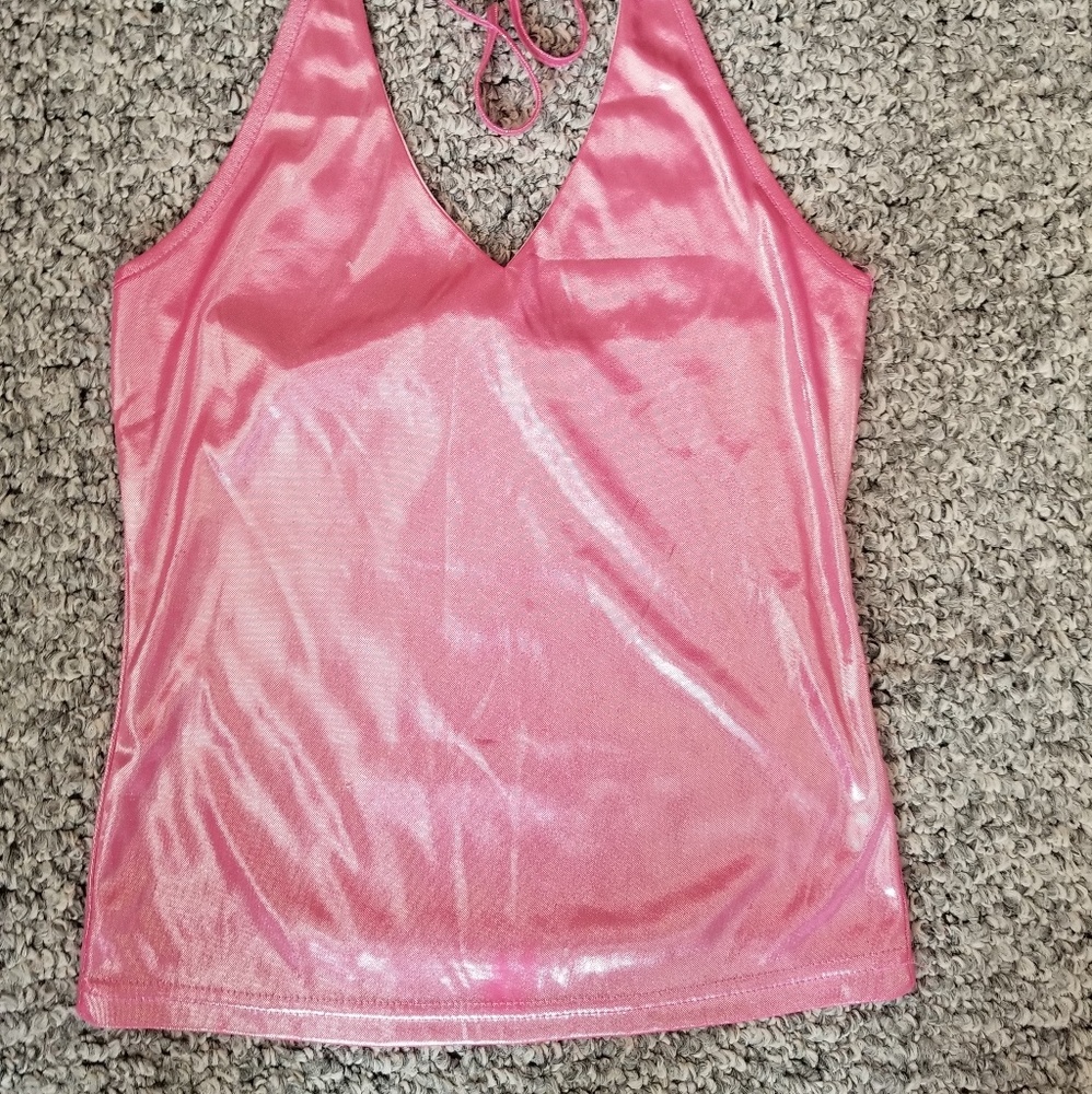 Pink shimmer halter tank top